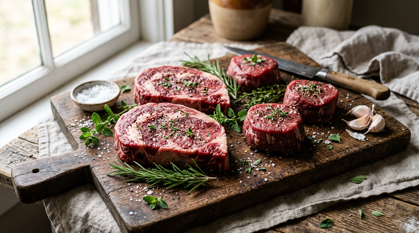 Grass fed beef benefits - cattle grazing on organic pasture