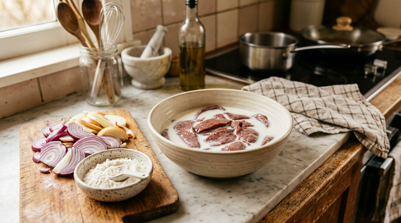How to cook beef liver: soaking beef liver slices in milk to remove metallic taste before cooking