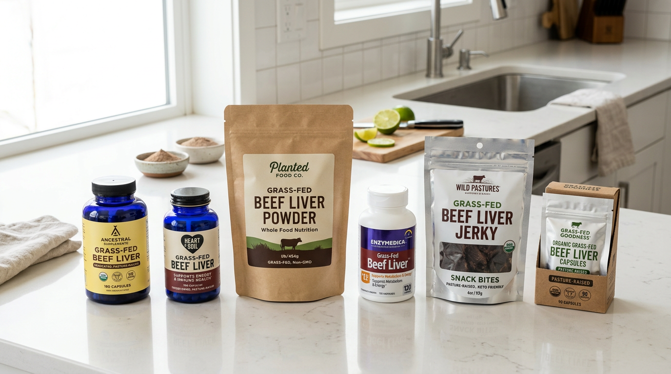 Buy beef liver at a local butcher shop displaying fresh grass-fed beef liver